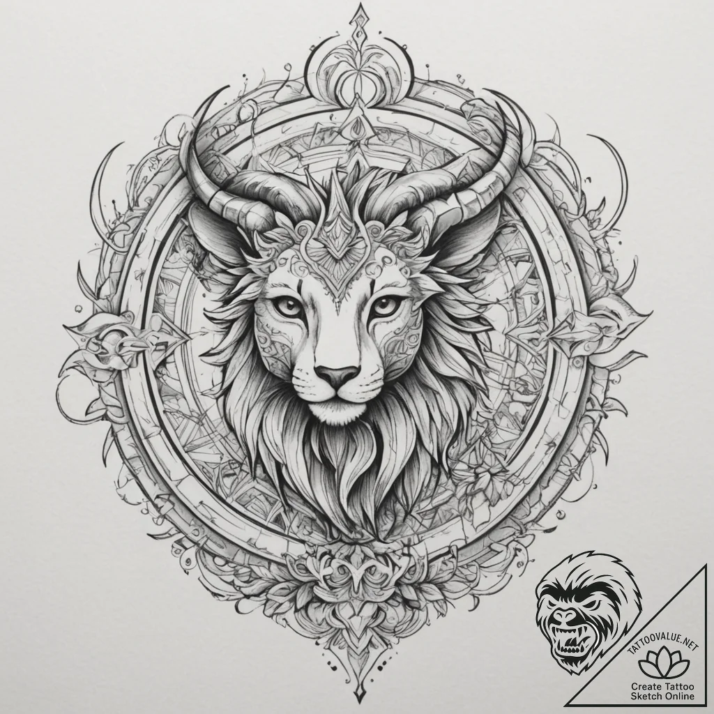 Tattoo design a zodiac animal with a combinat... - tattoo sketch (№1755130805_0, 14.08.2025 00:20) — tattoovalue.net