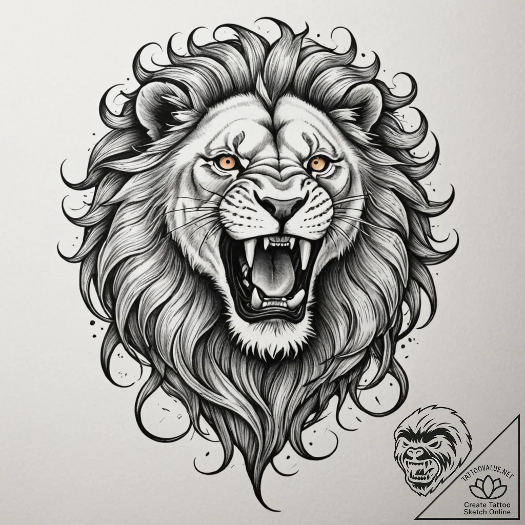 Tattoo sketch a lion roaring after a successf... - tattoo sketch (№1755131408_0, 14.08.2025 00:30) — tattoovalue.net