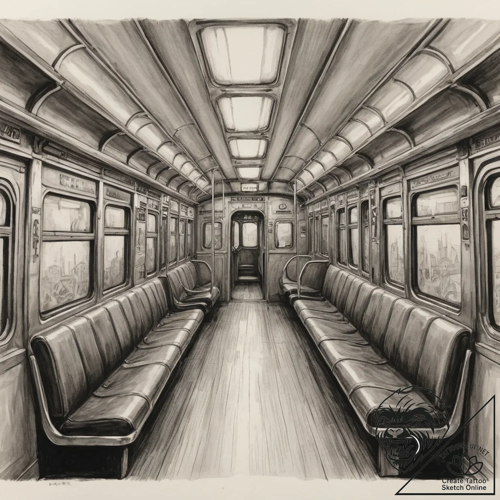 The interior of a subway car during rush hour... - tattoo sketch (№1755132015_0, 14.08.2025 00:40) — tattoovalue.net