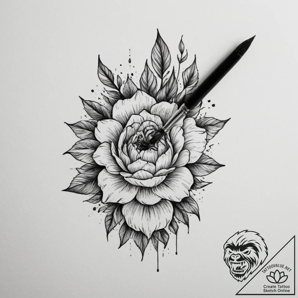 Tattoo sketch a paintbrush on one, a palette... - tattoo sketch (№1755132215_0, 14.08.2025 00:43) — tattoovalue.net