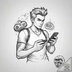 Tattoo design a retro gaming character holdin… – tattoo sketch (№1755132813_0, 14.08.2025 00:53) — tattoovalue.net