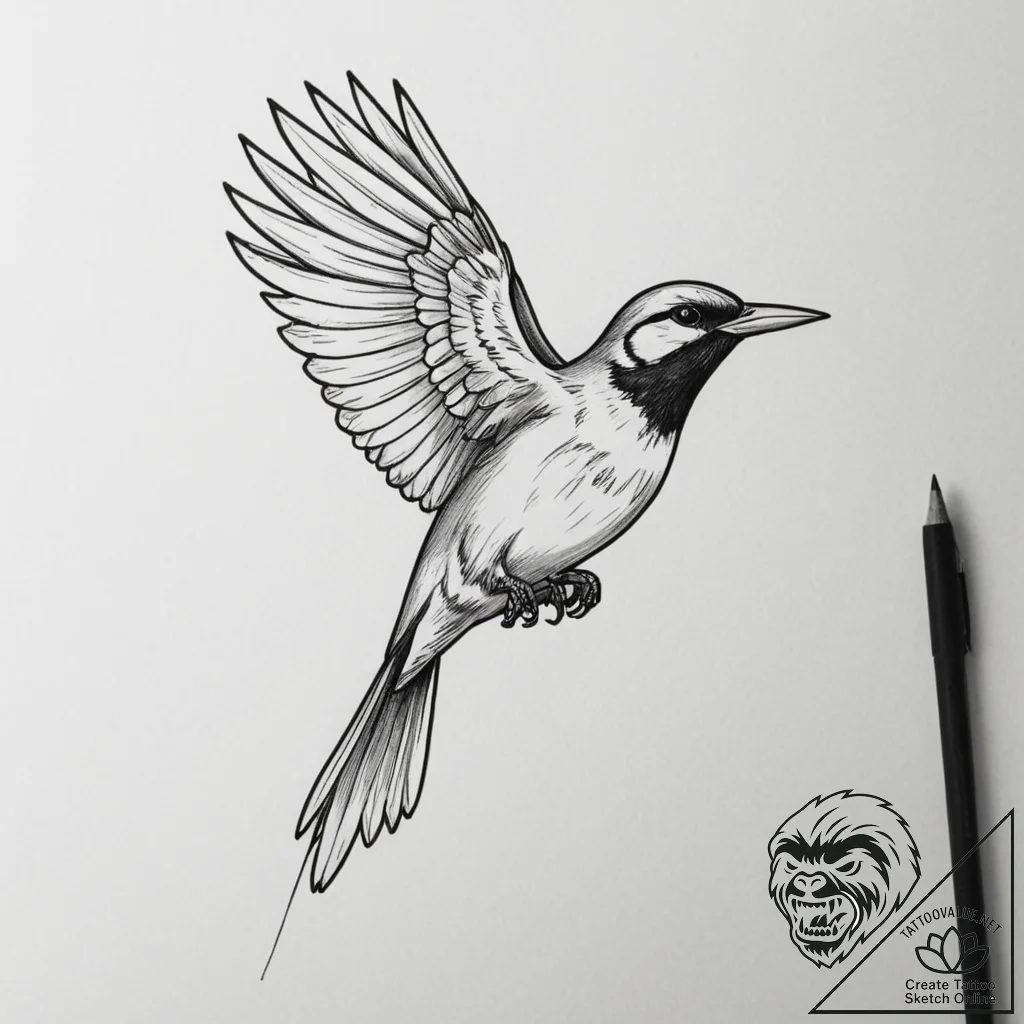 Tattoo design a small, clean outline of a bir... - tattoo sketch (№1755135015_0, 14.08.2025 01:30) — tattoovalue.net