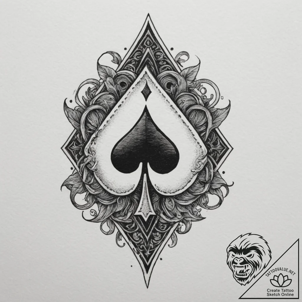 Spades card suit, tattoo sketch design, black... - tattoo sketch (№1755135214_0, 14.08.2025 01:33) — tattoovalue.net