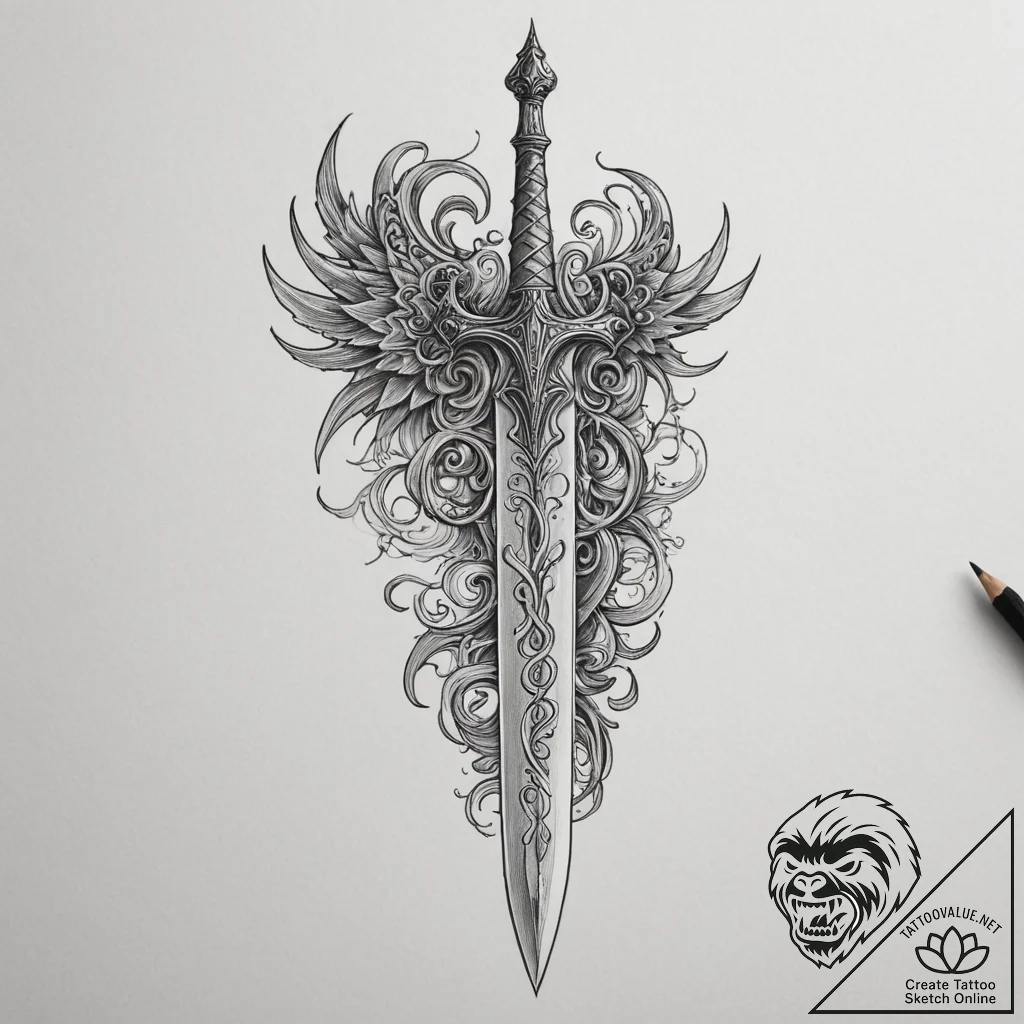 A broken sword of a knight, tattoo line art,... - tattoo sketch (№1755135414_0, 14.08.2025 01:36) — tattoovalue.net