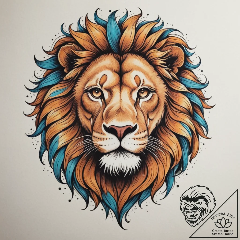 Tattoo sketch a leo lion, its mane depicted w... - tattoo sketch (№1755135620_0, 14.08.2025 01:40) — tattoovalue.net