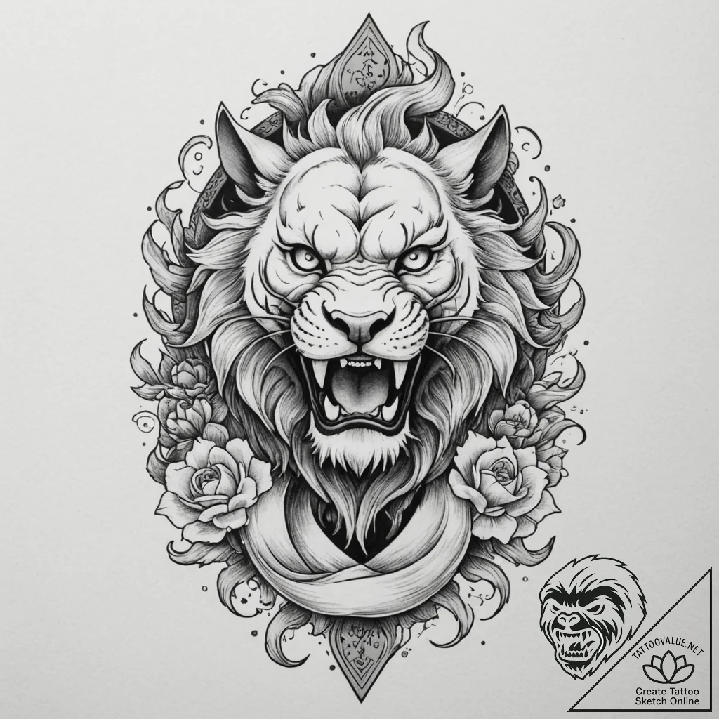 Tattoo sketch a leo lion with the "strength"... - tattoo sketch (№1755137019_0, 14.08.2025 02:03) — tattoovalue.net