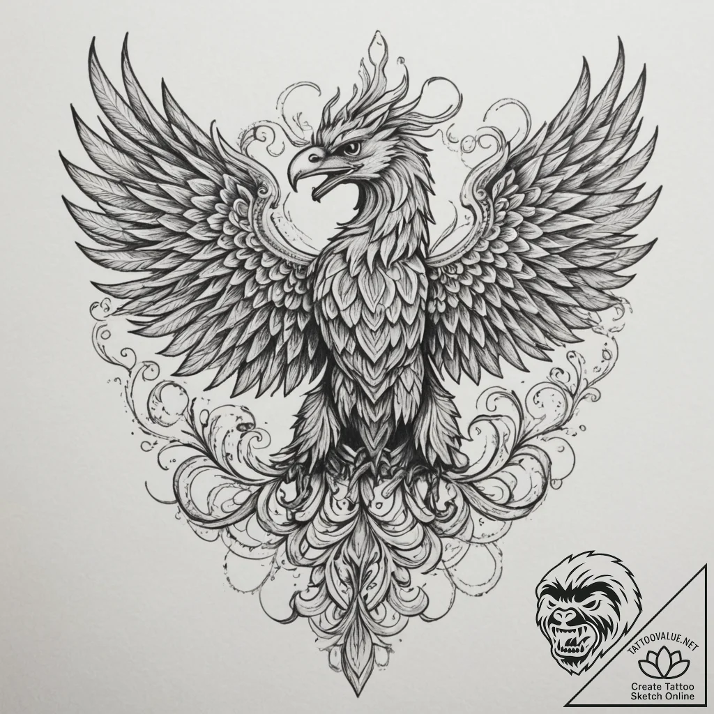 Griffin, artistic tattoo sketch, ornamental t... - tattoo sketch (№1755137223_0, 14.08.2025 02:07) — tattoovalue.net
