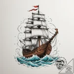 Viking longship in a storm, concept art for t… – tattoo sketch (№1755137423_0, 14.08.2025 02:10) — tattoovalue.net