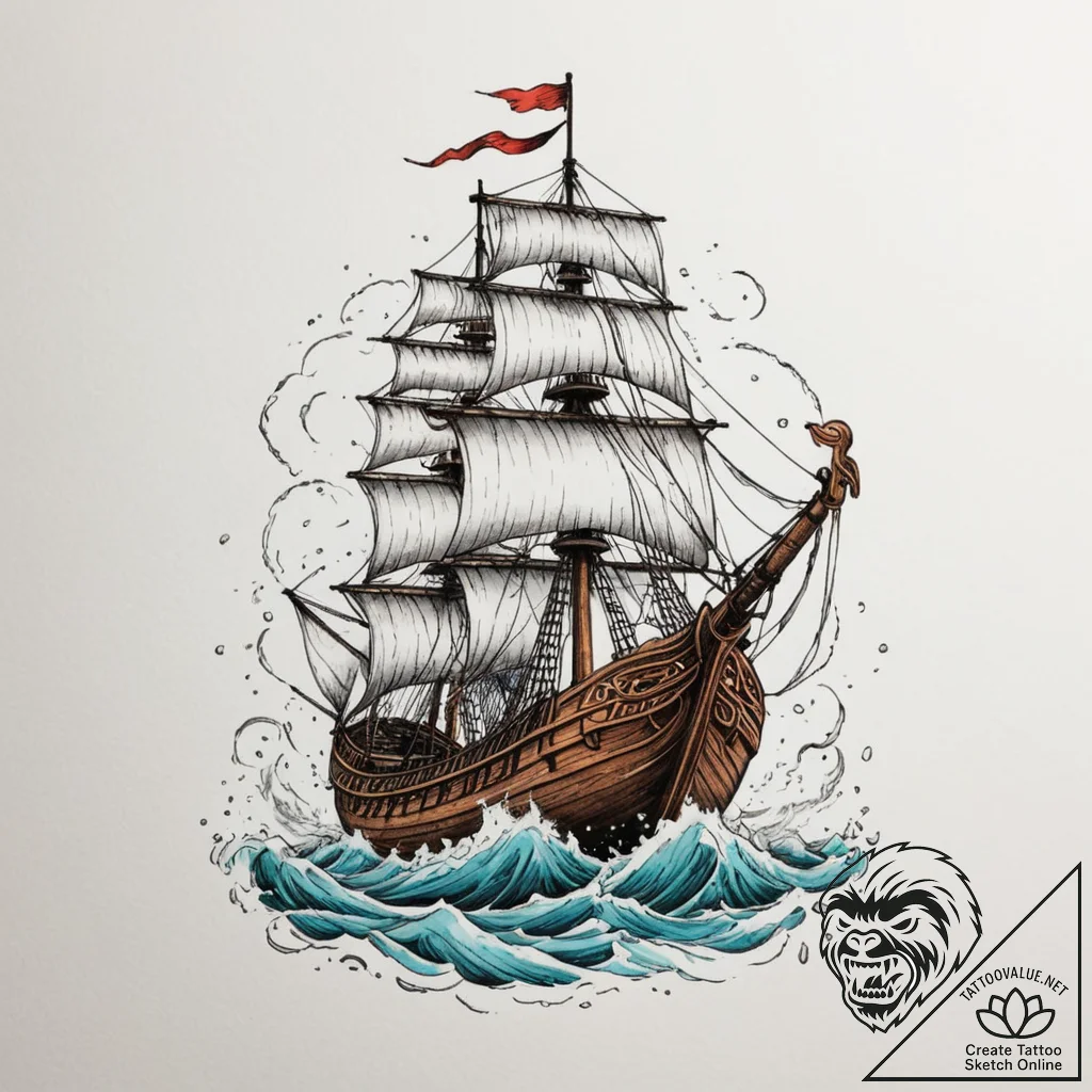 Viking longship in a storm, concept art for t... - tattoo sketch (№1755137423_0, 14.08.2025 02:10) — tattoovalue.net