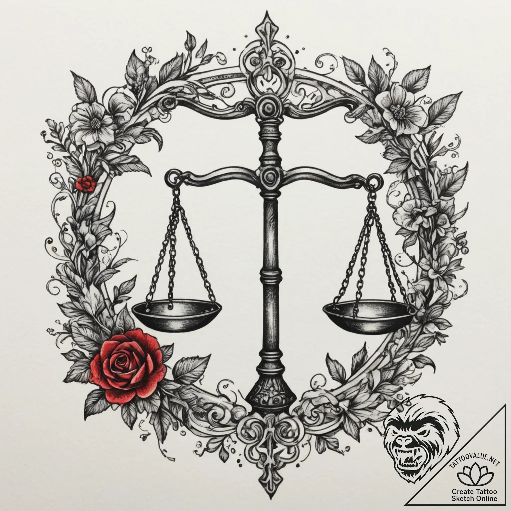 Tattoo sketch libra's scales, intricately det... - tattoo sketch (№1755137820_0, 14.08.2025 02:17) — tattoovalue.net