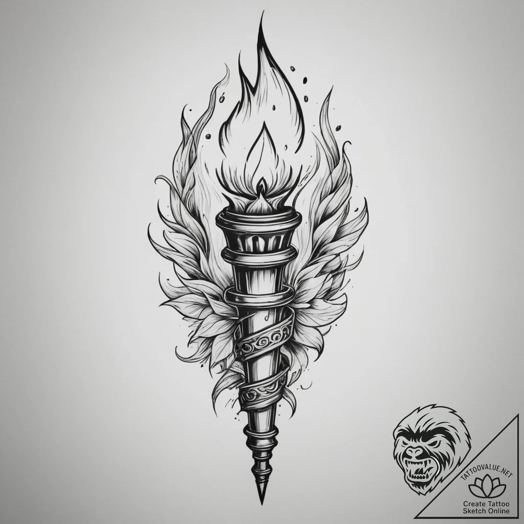 Tattoo design a stylized torch, symbolizing g... - tattoo sketch (№1755138222_0, 14.08.2025 02:23) — tattoovalue.net