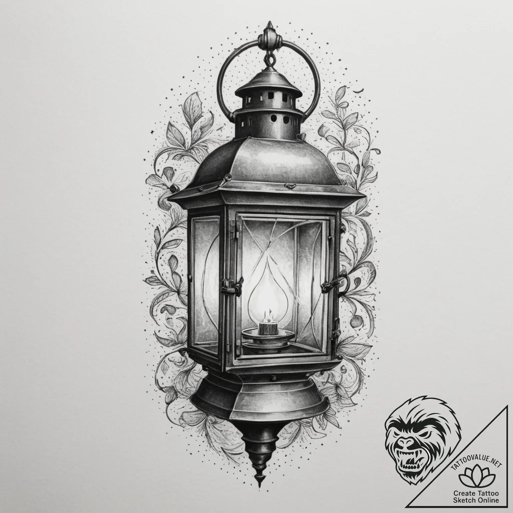 Tattoo sketch a vintage lantern casting a war... - tattoo sketch (№1755140240_0, 14.08.2025 02:57) — tattoovalue.net