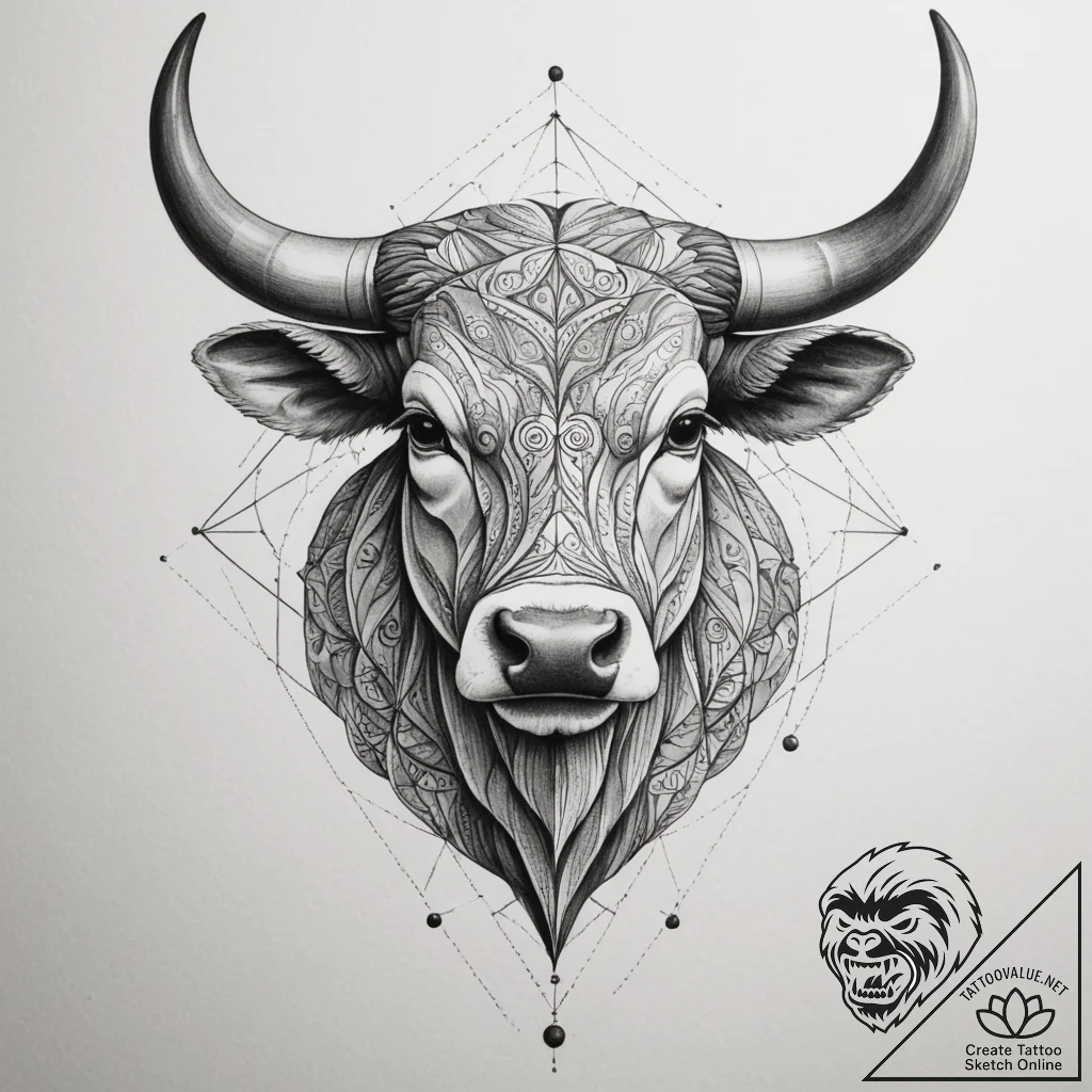 Tattoo design a taurus bull in neo-traditiona... - tattoo sketch (№1755141242_0, 14.08.2025 03:14) — tattoovalue.net