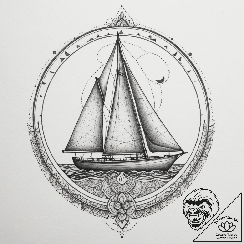 Tattoo sketch a small, stylized sailboat on a... - tattoo sketch (№1755141842_0, 14.08.2025 03:24) — tattoovalue.net