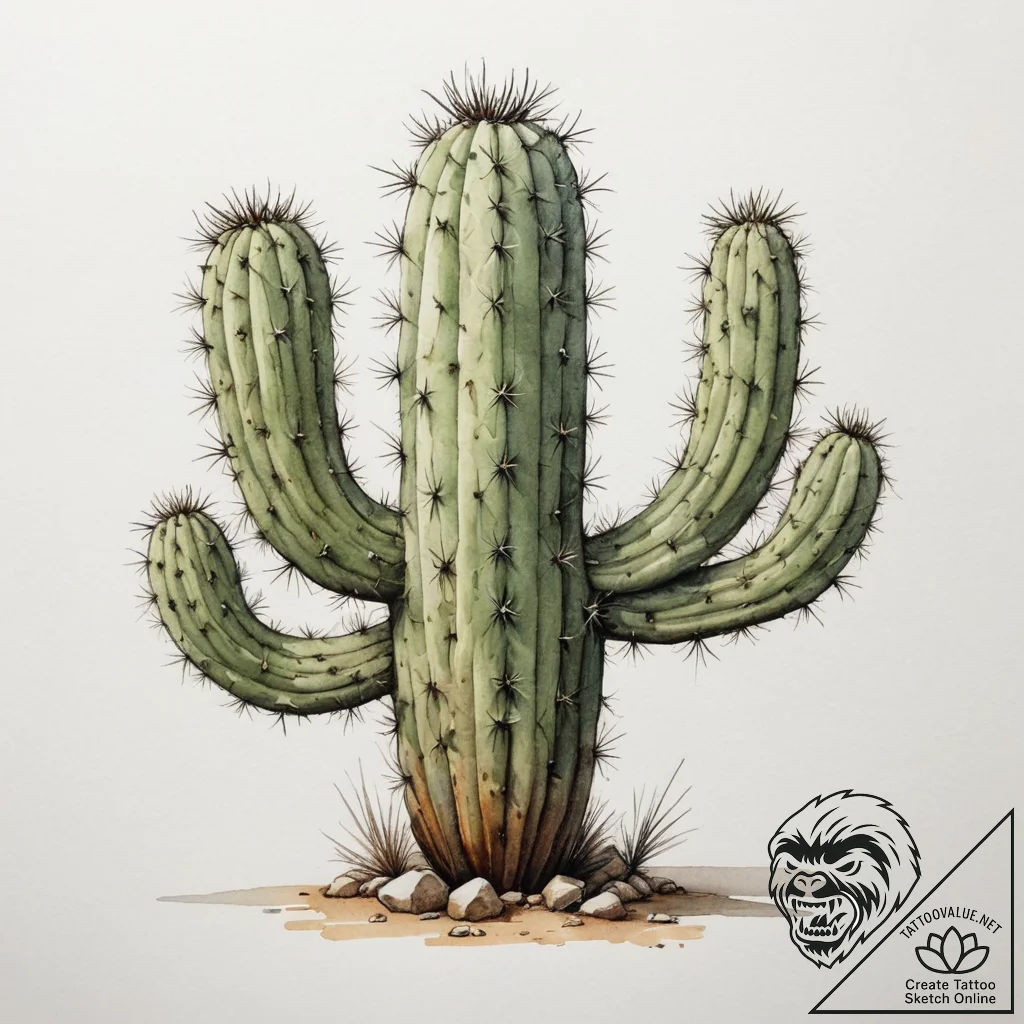 Tattoo sketch a desert cactus, thriving in ha... - tattoo sketch (№1755142042_0, 14.08.2025 03:27) — tattoovalue.net