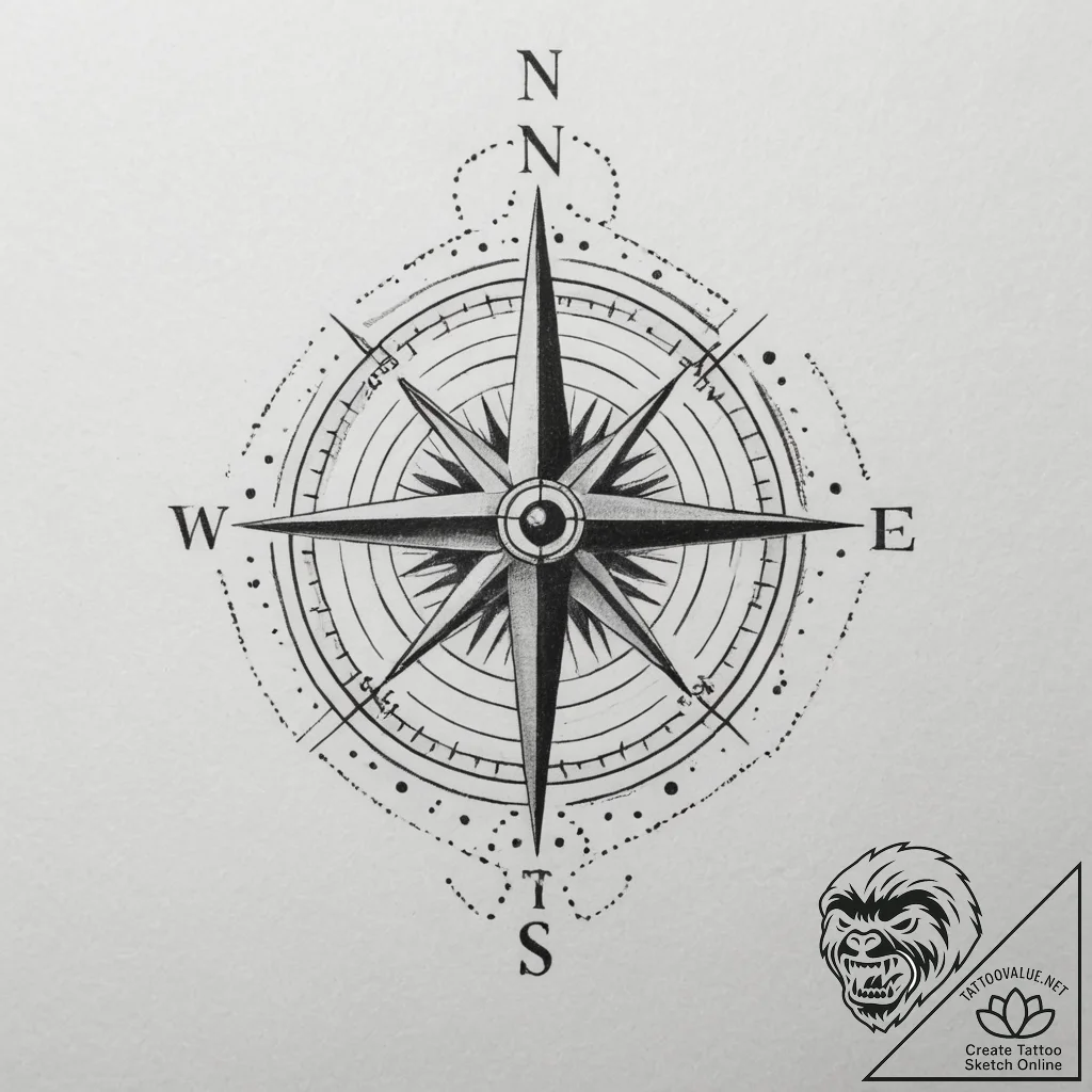 Tattoo sketch a compass whose needle always p... - tattoo sketch (№1755143247_0, 14.08.2025 03:47) — tattoovalue.net
