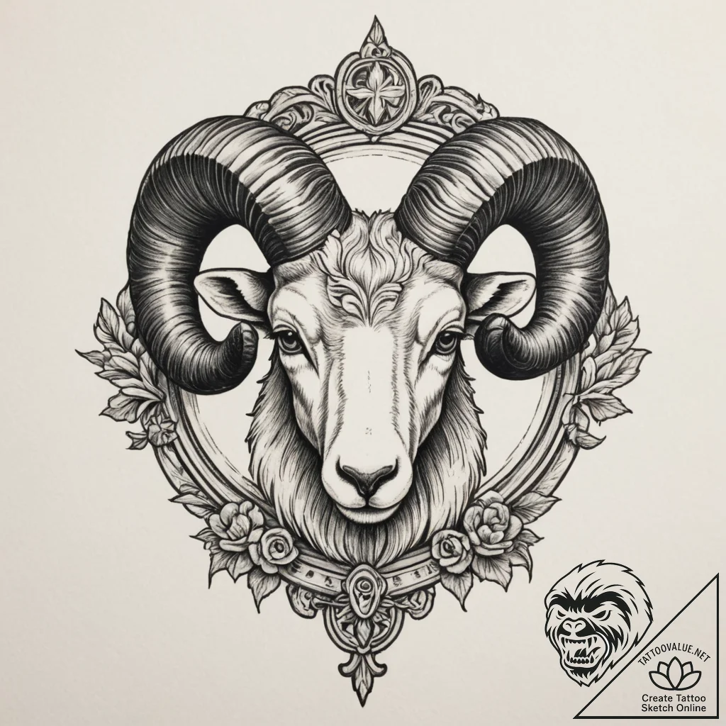 Tattoo sketch an aries ram's horn subtly curv... - tattoo sketch (№1755143647_0, 14.08.2025 03:54) — tattoovalue.net