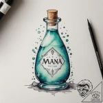Tattoo sketch a potion bottle labeled “mana”… – tattoo sketch (№1755145450_0, 14.08.2025 04:24) — tattoovalue.net
