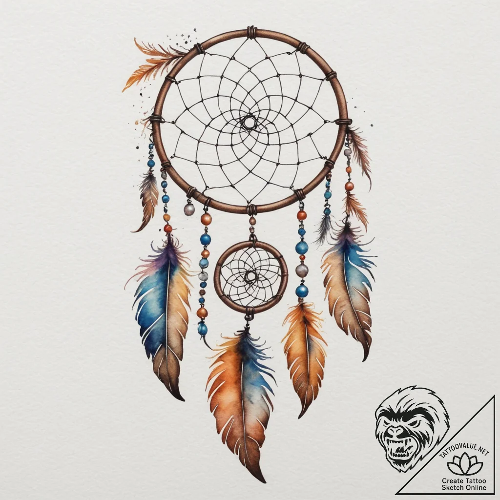 Tattoo sketch a stylized dreamcatcher with de... - tattoo sketch (№1755146865_0, 14.08.2025 04:47) — tattoovalue.net