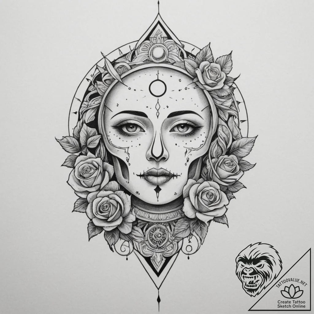 Tattoo sketch a minimalist sun and moon, half... - tattoo sketch (№1755147861_0, 14.08.2025 05:04) — tattoovalue.net