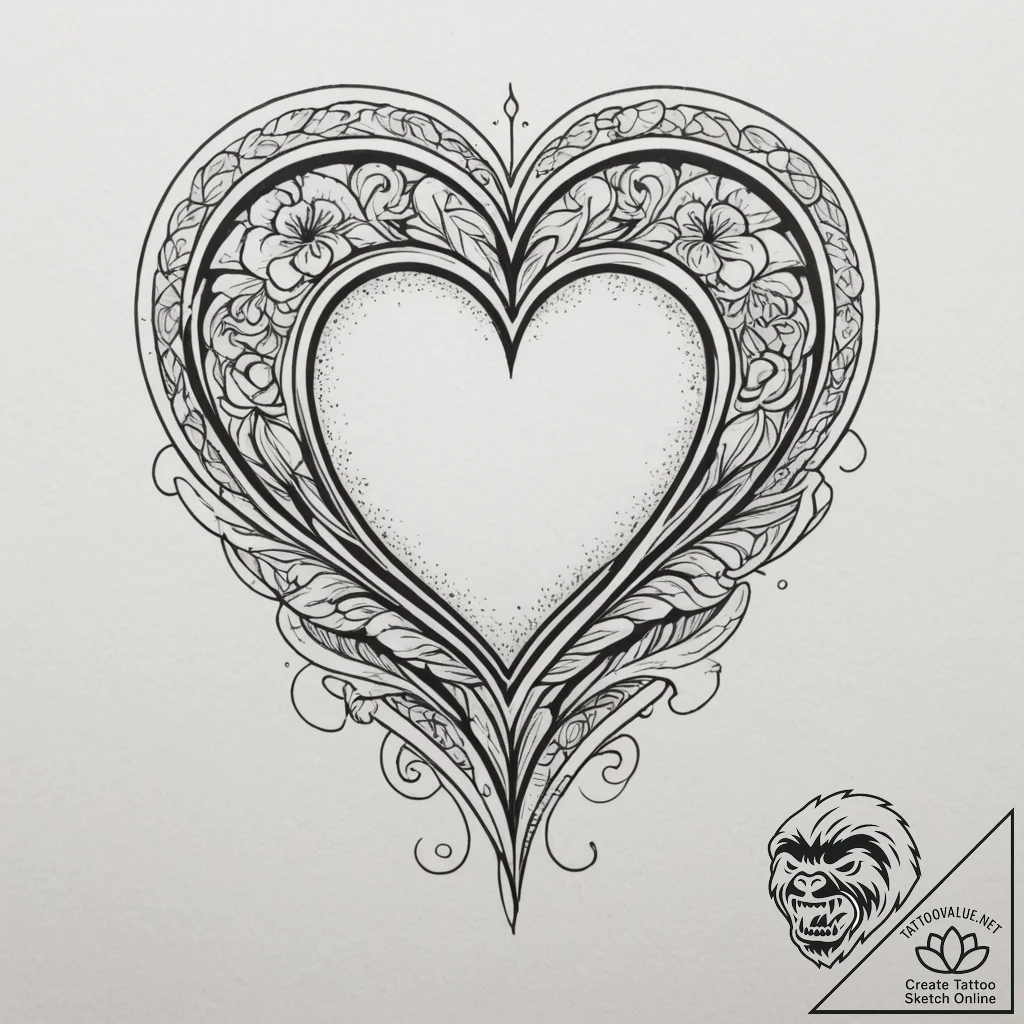 Tattoo sketch a minimalist heart outline., ta... - tattoo sketch (№1755148653_0, 14.08.2025 05:17) — tattoovalue.net