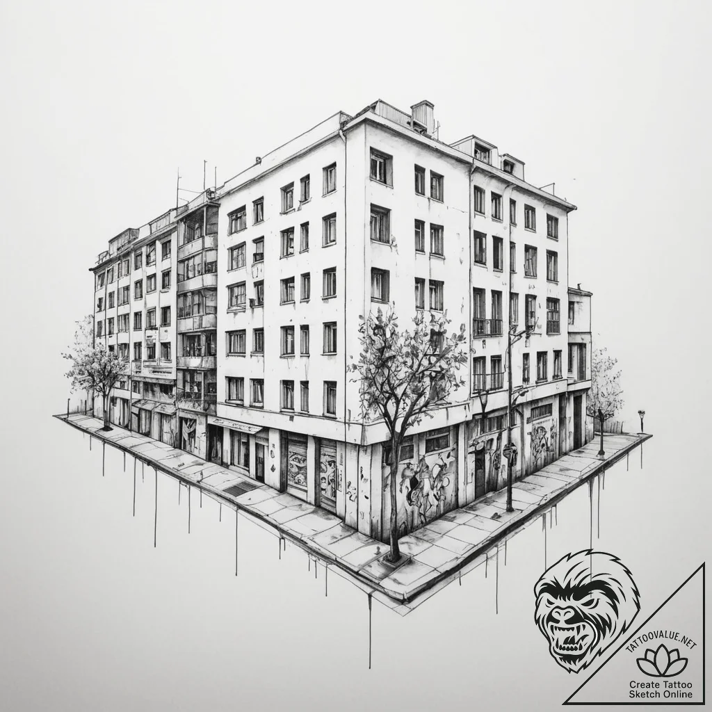 A street art mural covering the entire side o... - tattoo sketch (№1755150038_0, 14.08.2025 05:40) — tattoovalue.net