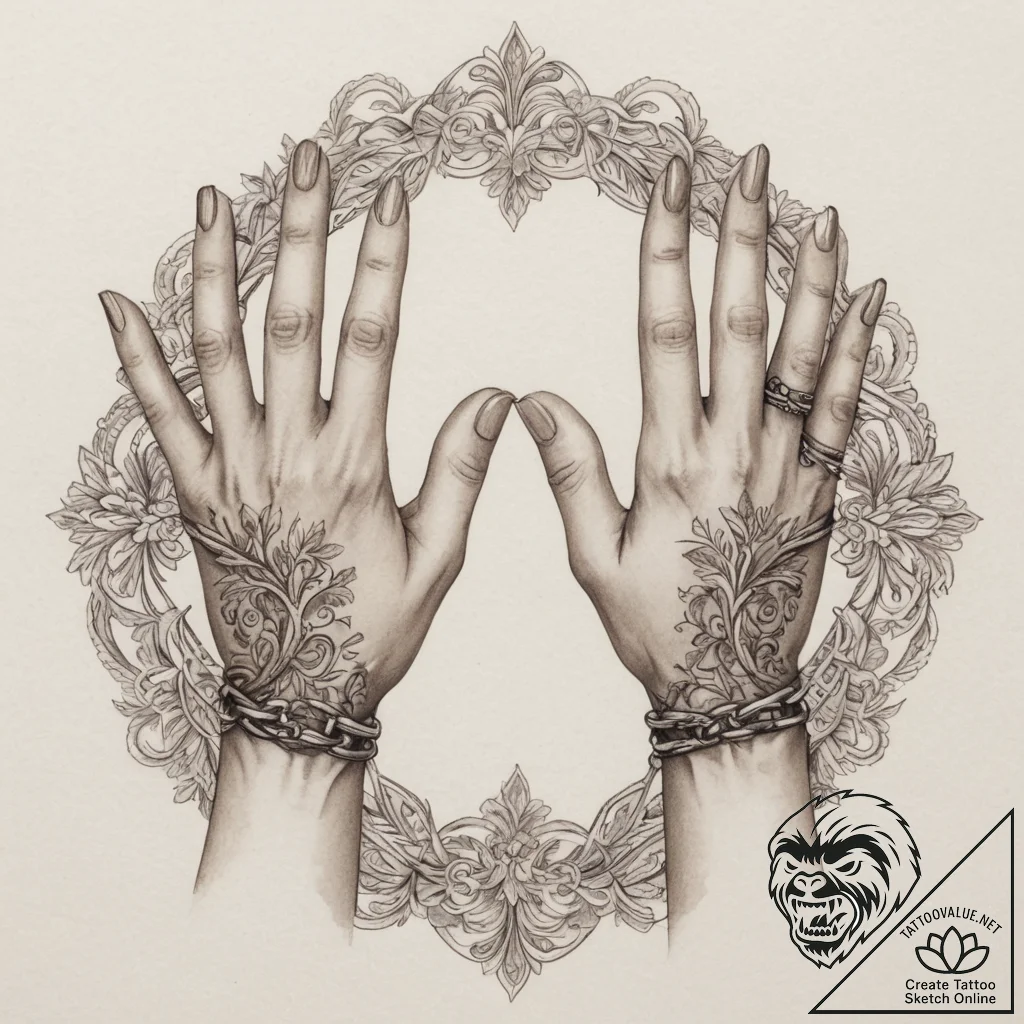Chained hands breaking free, tattoo line art,... - tattoo sketch (№1755151028_0, 14.08.2025 05:57) — tattoovalue.net