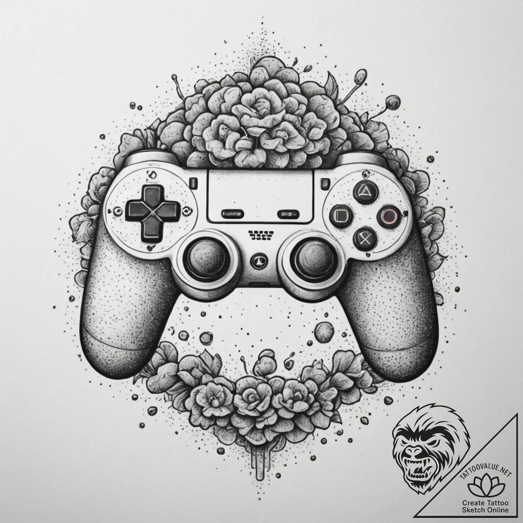Tattoo design a game controller integrated wi... - tattoo sketch (№1755151812_0, 14.08.2025 06:10) — tattoovalue.net