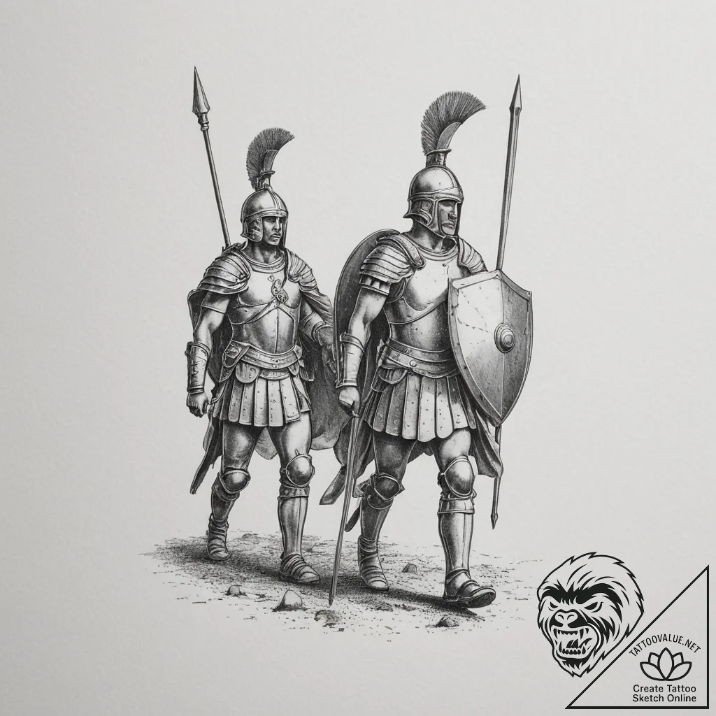 Tattoo sketch a silhouette of a roman legion... - tattoo sketch (№1755152208_0, 14.08.2025 06:16) — tattoovalue.net
