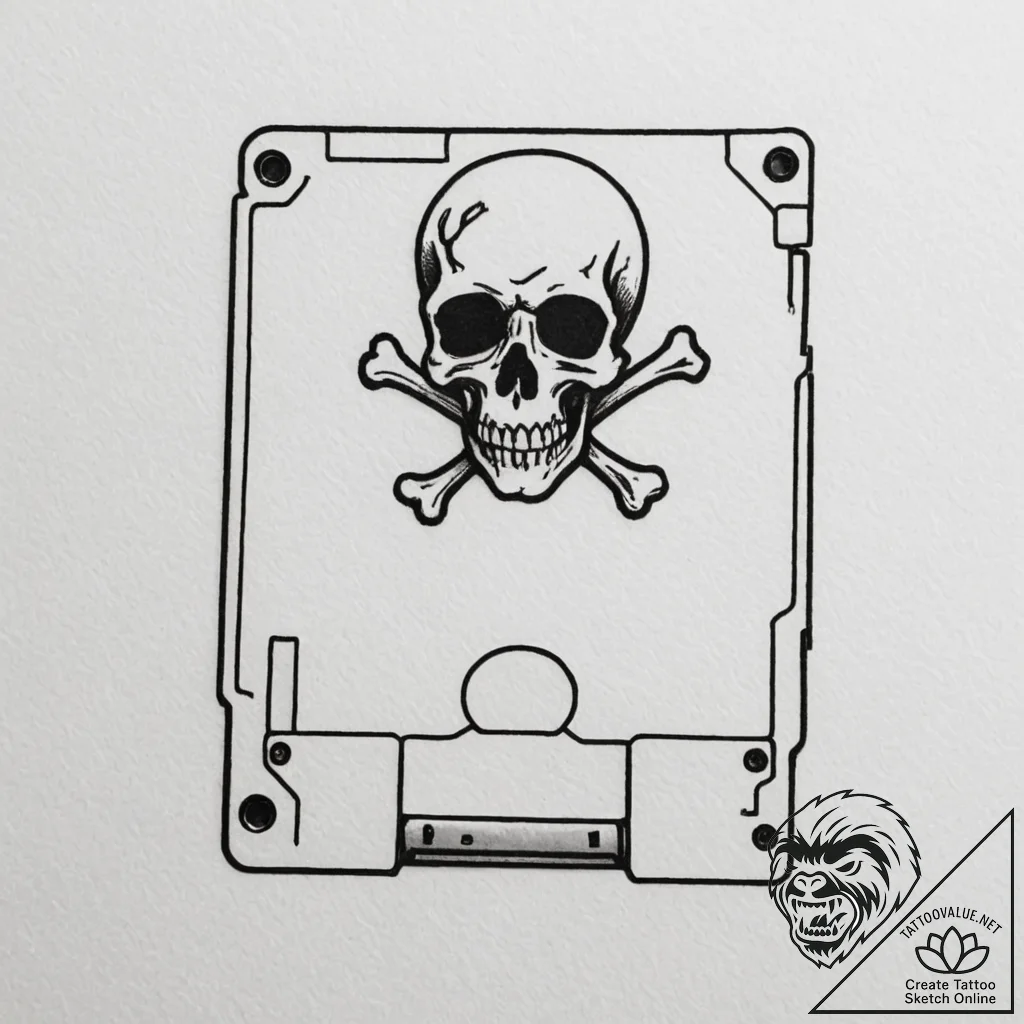 Tattoo design a floppy disk with a skull and... - tattoo sketch (№1755152406_0, 14.08.2025 06:20) — tattoovalue.net