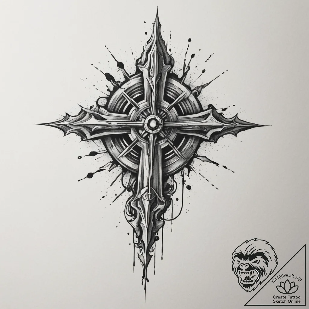 Tattoo sketch a futuristic weapon with a glow... - tattoo sketch (№1755152602_0, 14.08.2025 06:23) — tattoovalue.net