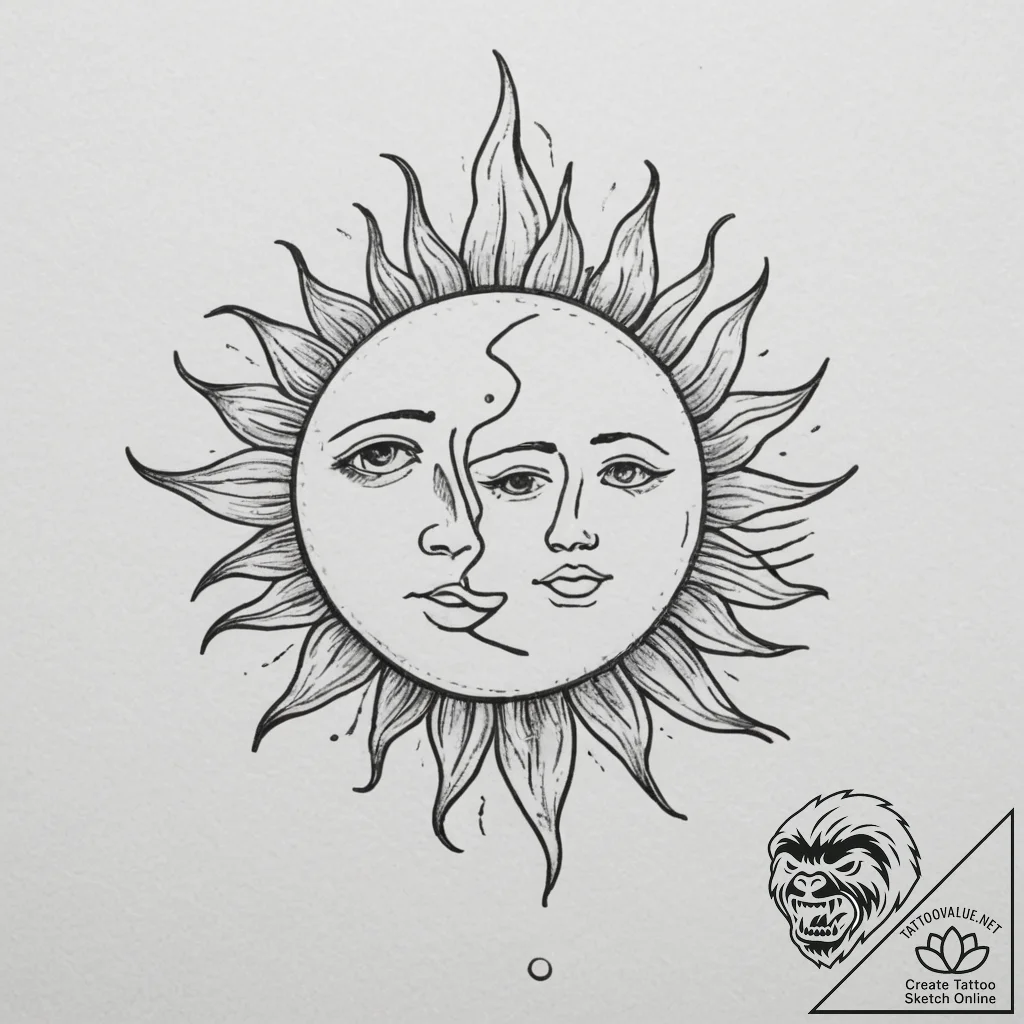 Tattoo design a hand-drawn sun and moon on op... - tattoo sketch (№1755153397_0, 14.08.2025 06:36) — tattoovalue.net