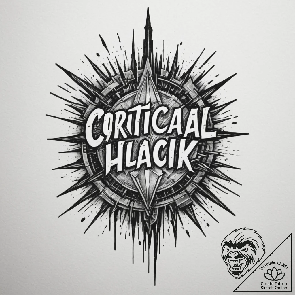 Tattoo sketch a glowing "critical hit" text e... - tattoo sketch (№1755153793_0, 14.08.2025 06:43) — tattoovalue.net