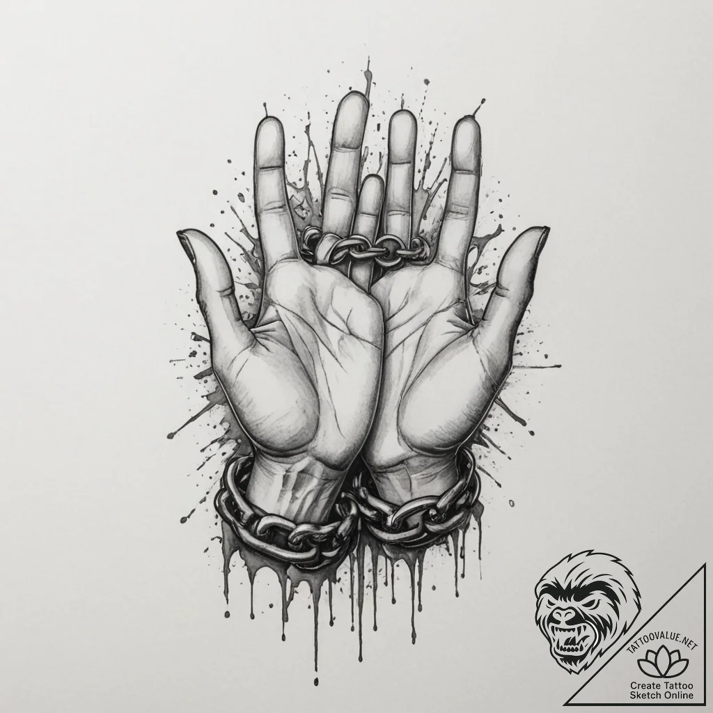 Chained hands breaking free, tattoo flash she... - tattoo sketch (№1755156559_0, 14.08.2025 07:29) — tattoovalue.net