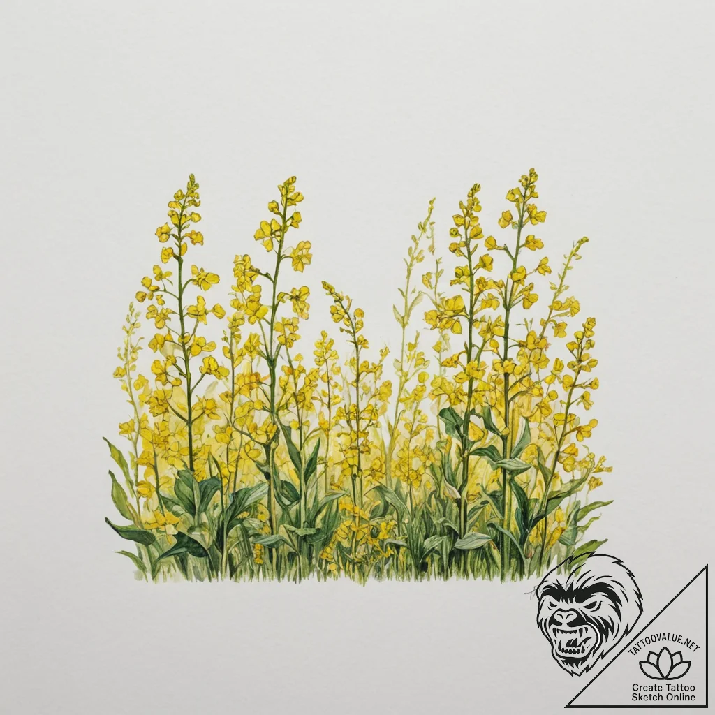 A shot of a field of oilseed rape in bloom, a... - tattoo sketch (№1755156956_0, 14.08.2025 07:35) — tattoovalue.net