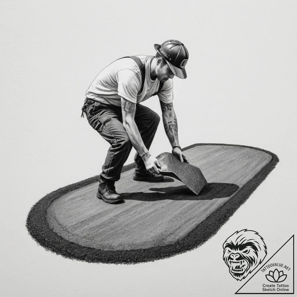 A shot of a road crew laying fresh asphalt. - tattoo sketch (№1755157350_0, 14.08.2025 07:42) — tattoovalue.net