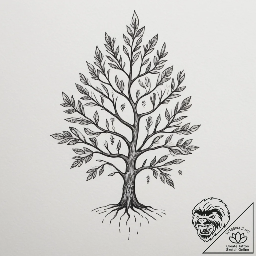 Tattoo sketch a tree with leaves that are fin... - tattoo sketch (№1755157547_0, 14.08.2025 07:45) — tattoovalue.net