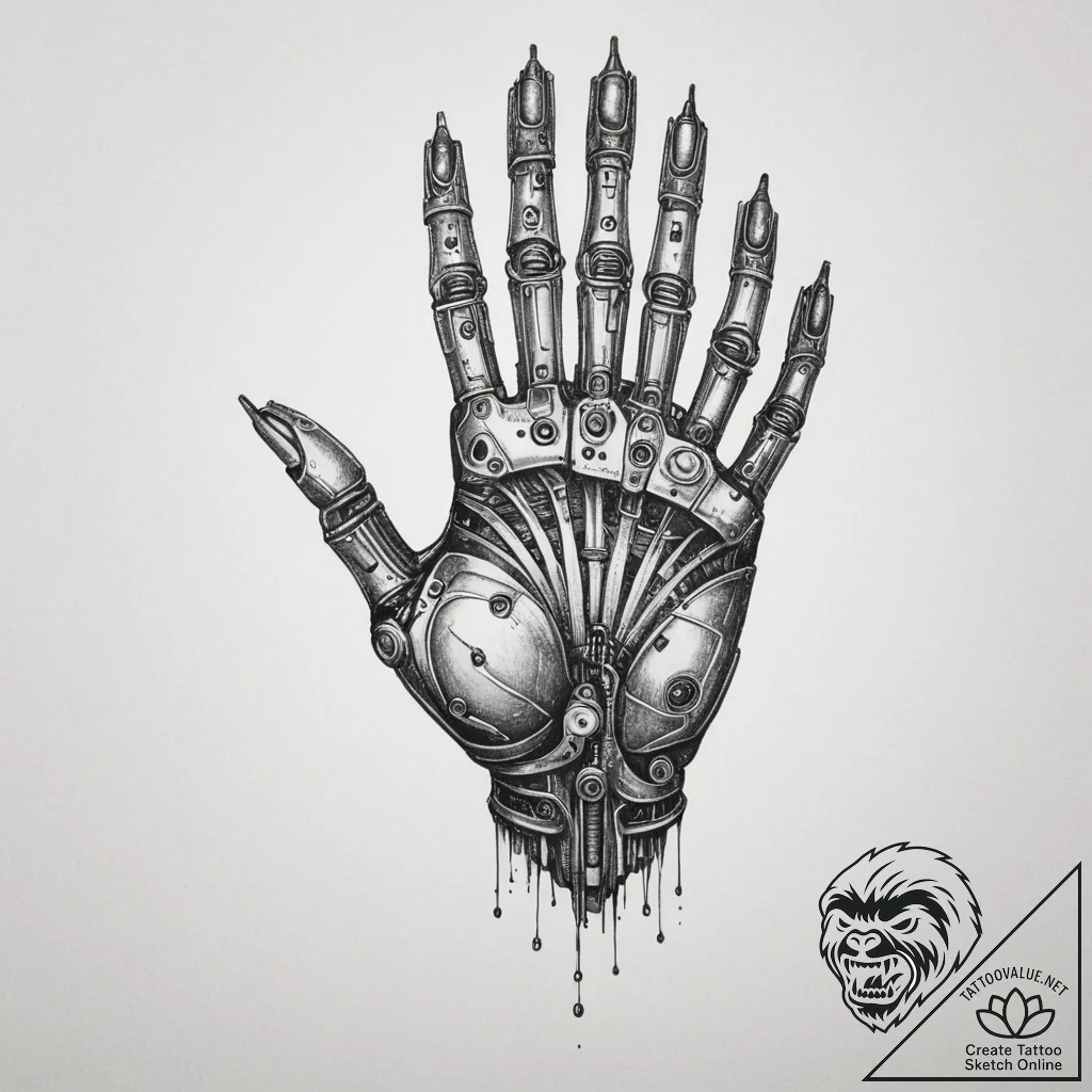 Tattoo design a robotic hand, strong and prec... - tattoo sketch (№1755157746_0, 14.08.2025 07:49) — tattoovalue.net