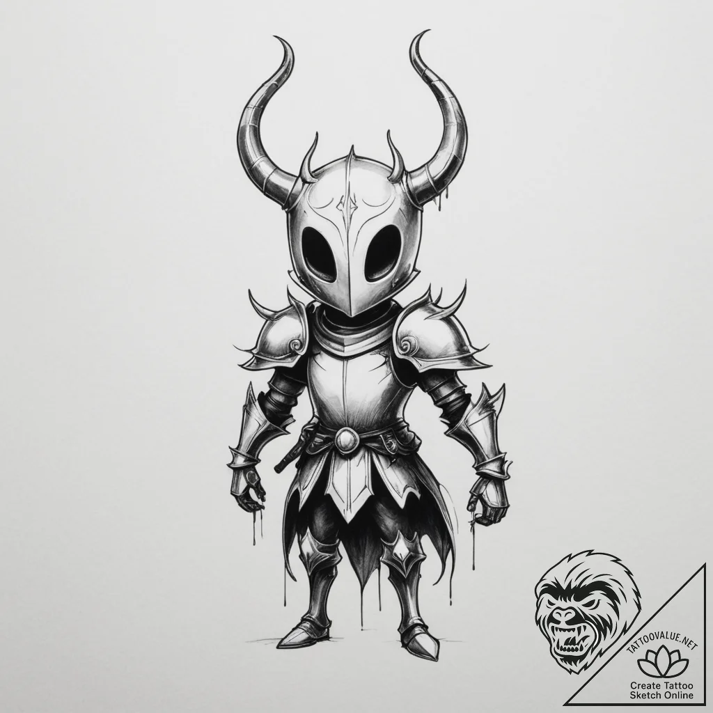 The knight from hollow knight - tattoo sketch (№1755157944_0, 14.08.2025 07:52) — tattoovalue.net