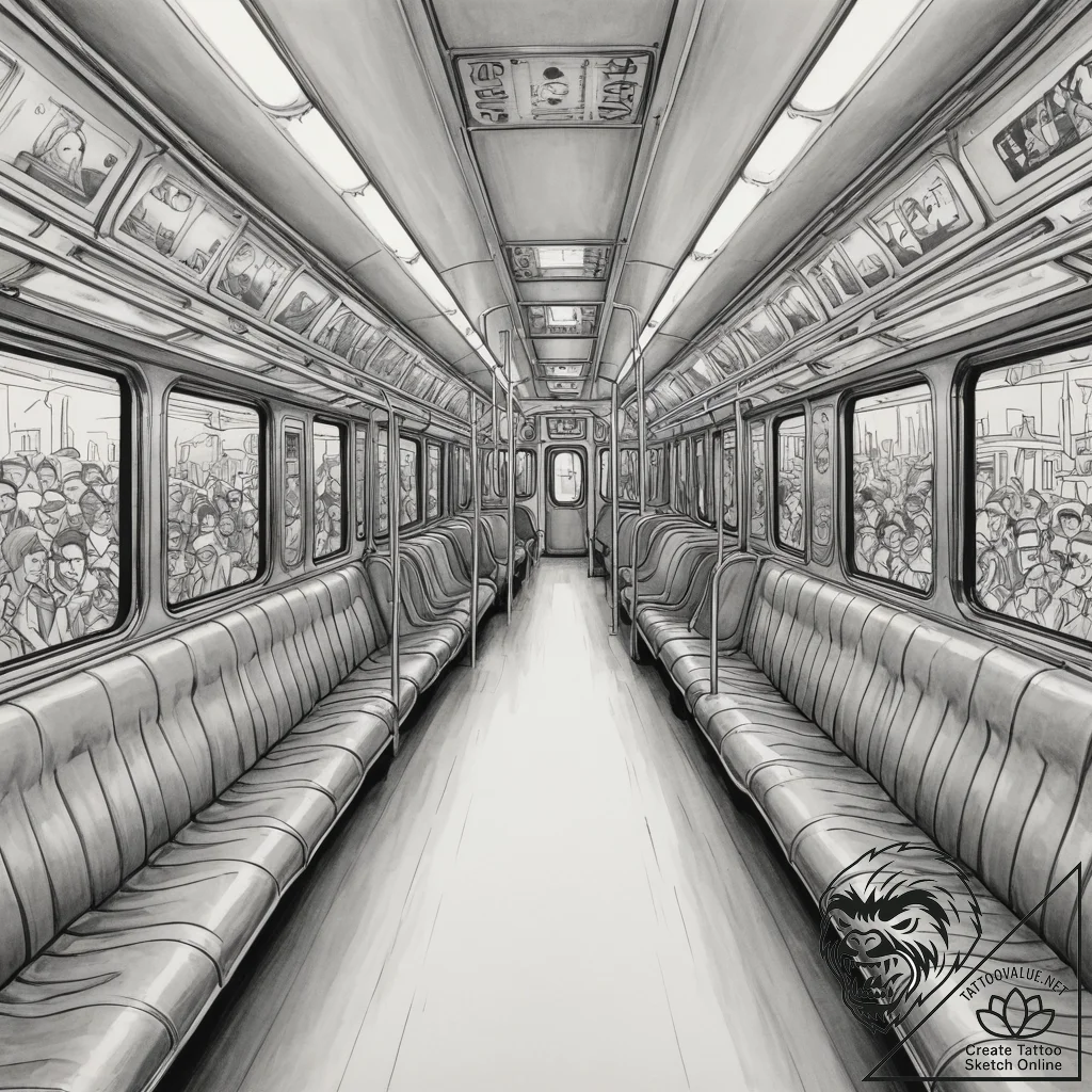 The interior of a subway car during rush hour... - tattoo sketch (№1755158538_0, 14.08.2025 08:02) — tattoovalue.net
