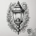 A flickering gas lamp on a historic, cobblest… – tattoo sketch (№1755158933_0, 14.08.2025 08:08) — tattoovalue.net