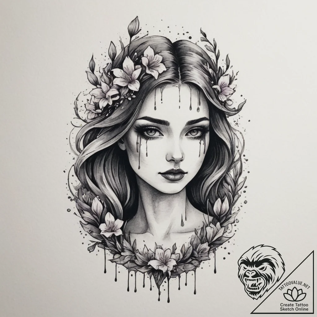A dark watercolor tattoo of marzanna (morana)... - tattoo sketch (№1755159329_0, 14.08.2025 08:15) — tattoovalue.net