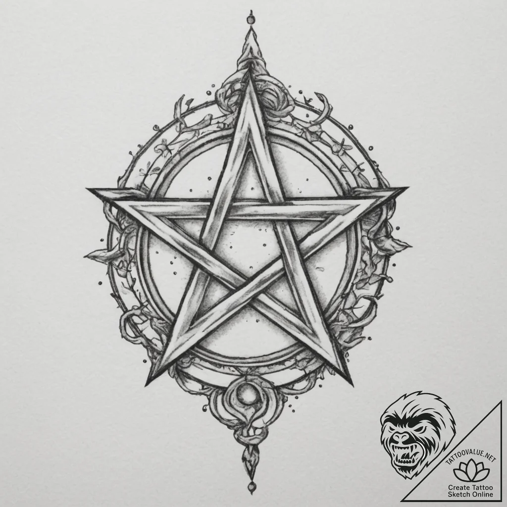 Pentacle, tattoo line art, realistic black an... - tattoo sketch (№1755160320_0, 14.08.2025 08:32) — tattoovalue.net