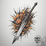 Tattoo design a glitching sword with energy c… – tattoo sketch (№1755160717_0, 14.08.2025 08:38) — tattoovalue.net