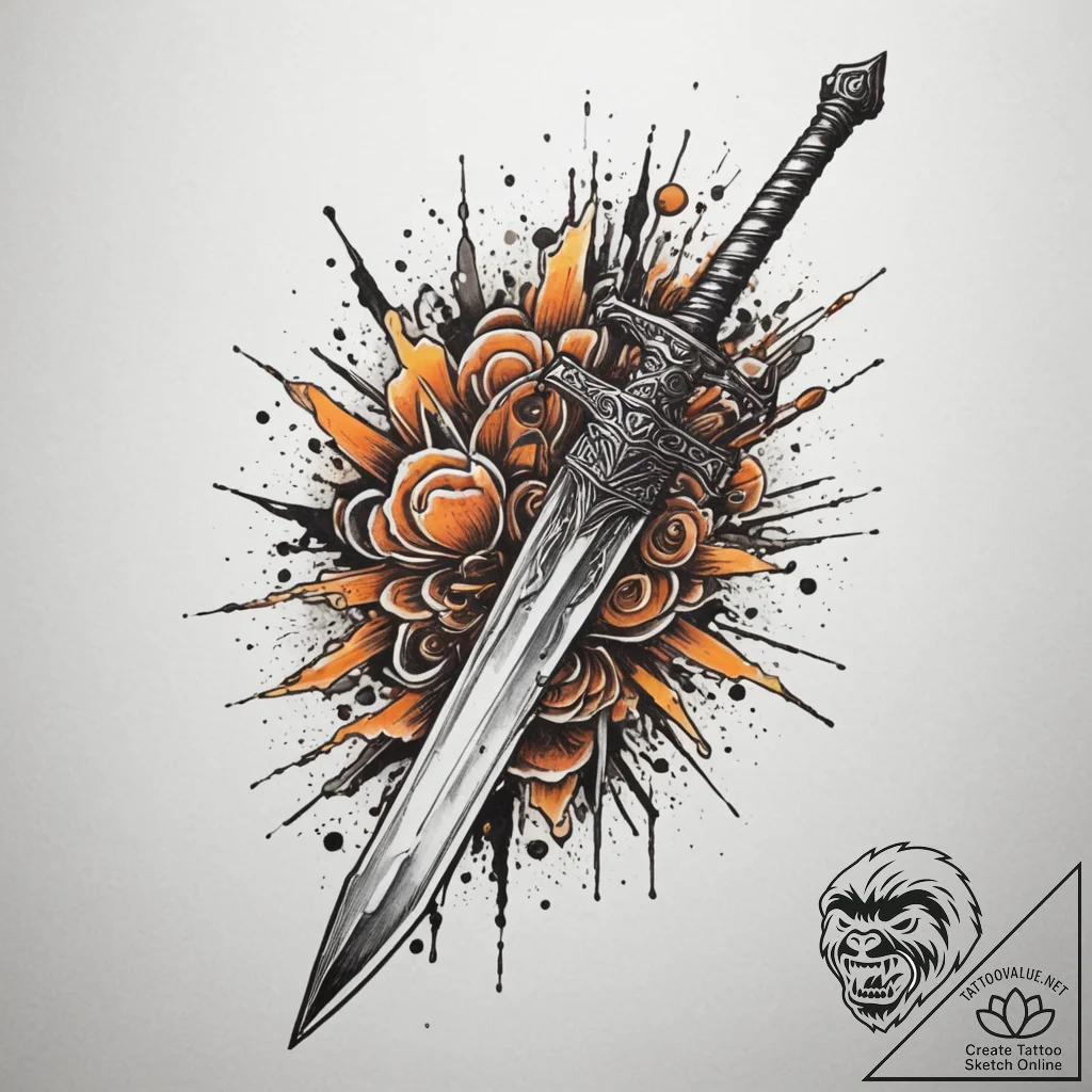 Tattoo design a glitching sword with energy c... - tattoo sketch (№1755160717_0, 14.08.2025 08:38) — tattoovalue.net