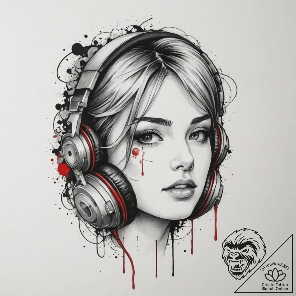 Tattoo design a pair of matching headphones.,... - tattoo sketch (№1755160915_0, 14.08.2025 08:41) — tattoovalue.net