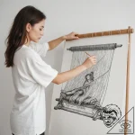 A person weaving a tapestry on a large loom. – tattoo sketch (№1755161113_0, 14.08.2025 08:45) — tattoovalue.net