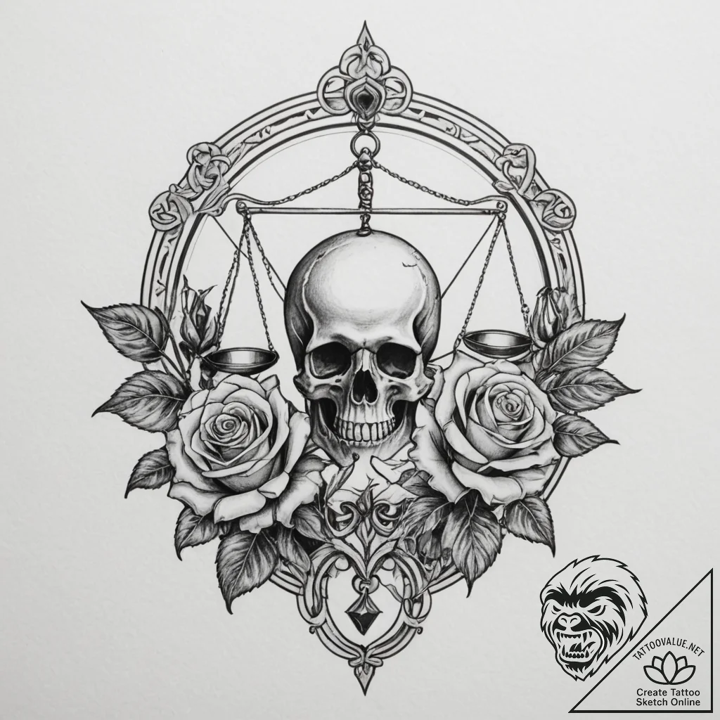 Tattoo sketch libra's scales depicted as a pe... - tattoo sketch (№1755163284_0, 14.08.2025 09:21) — tattoovalue.net