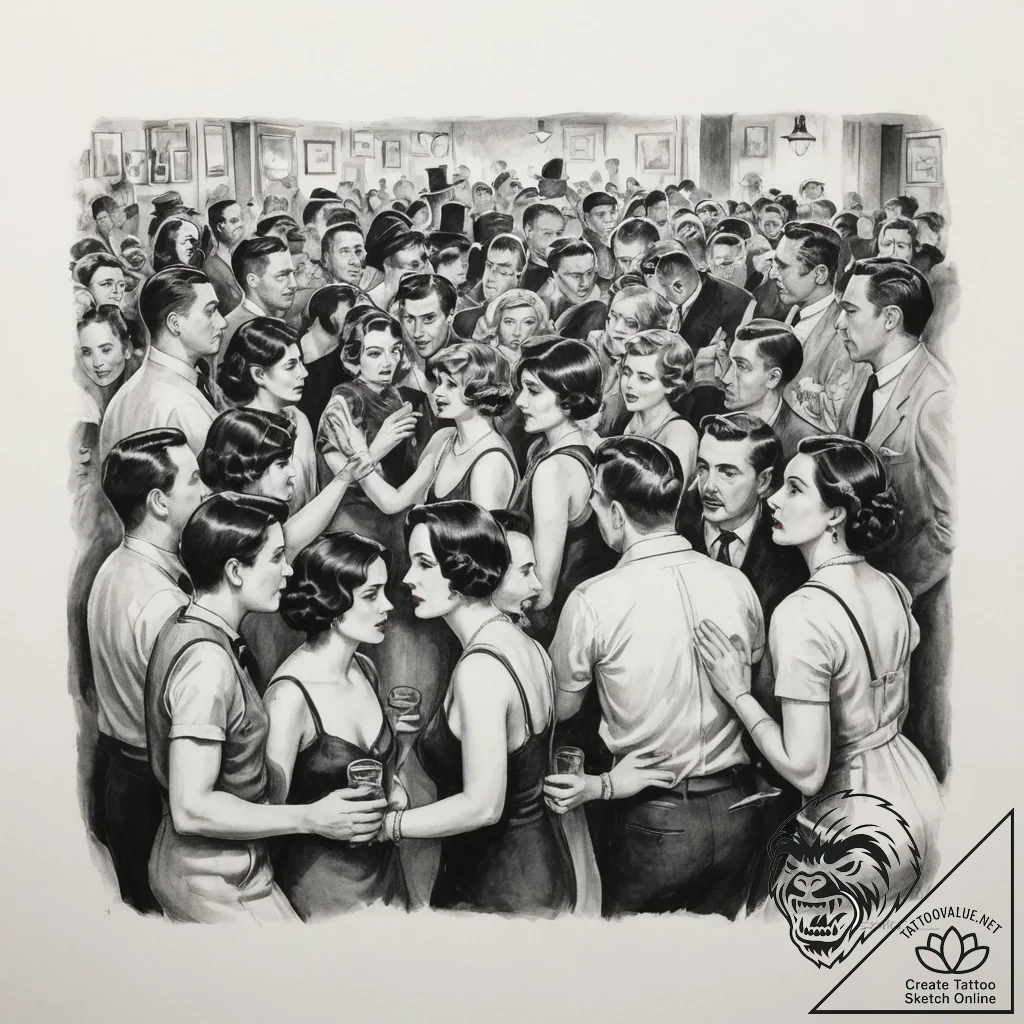 A realistic, 1920s style black and white phot... - tattoo sketch (№1755165261_0, 14.08.2025 09:54) — tattoovalue.net