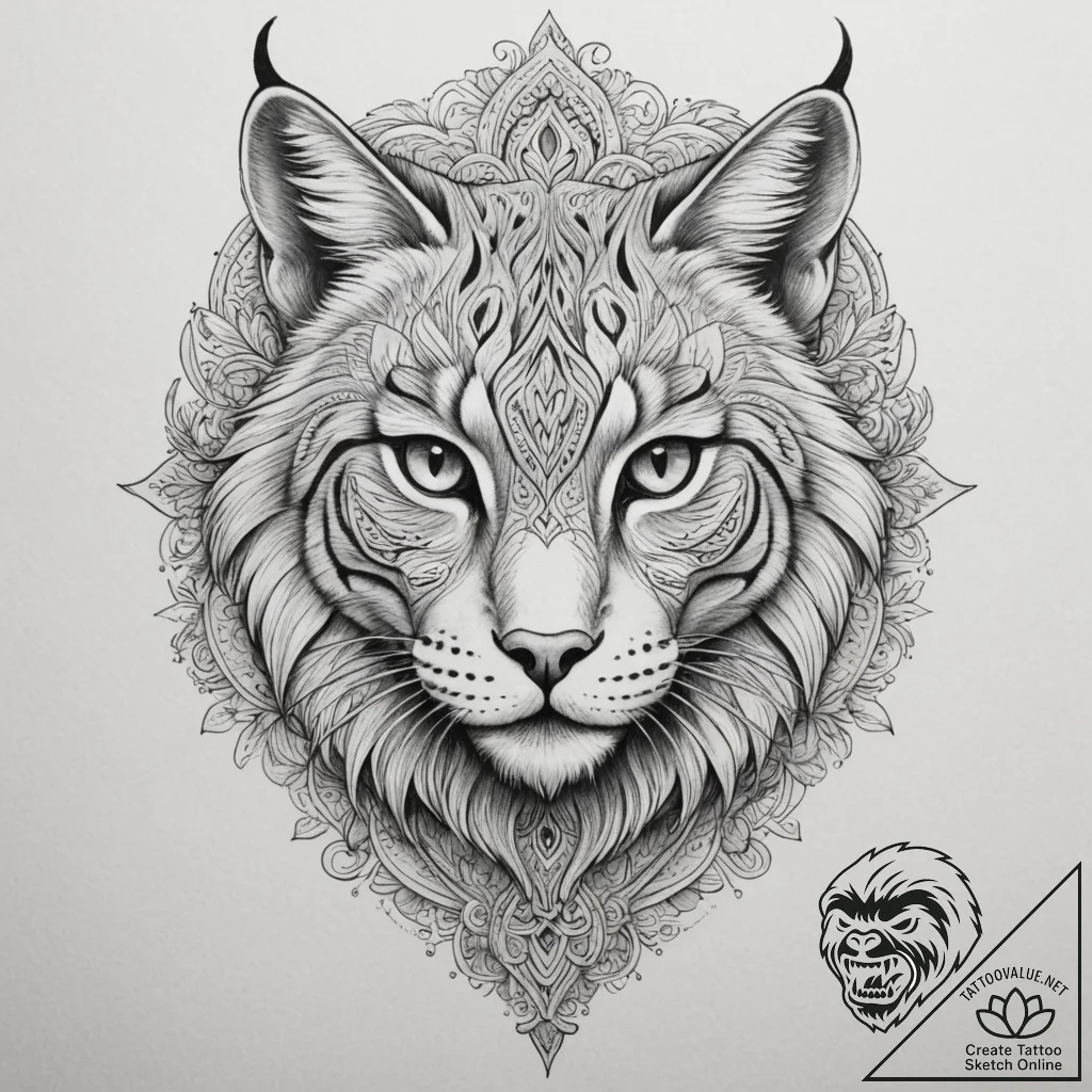 Lynx, tattoo line art, ornamental tattoo, dec... - tattoo sketch (№1755165654_0, 14.08.2025 10:00) — tattoovalue.net